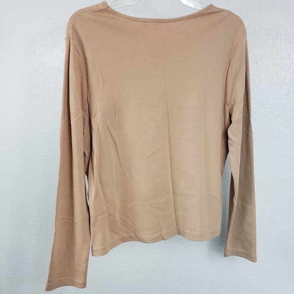 Croft & Barrow Women's Nude Embroidered Scoop Neck Long Sleeve Shirt Top Blouse - Picture 8 of 13